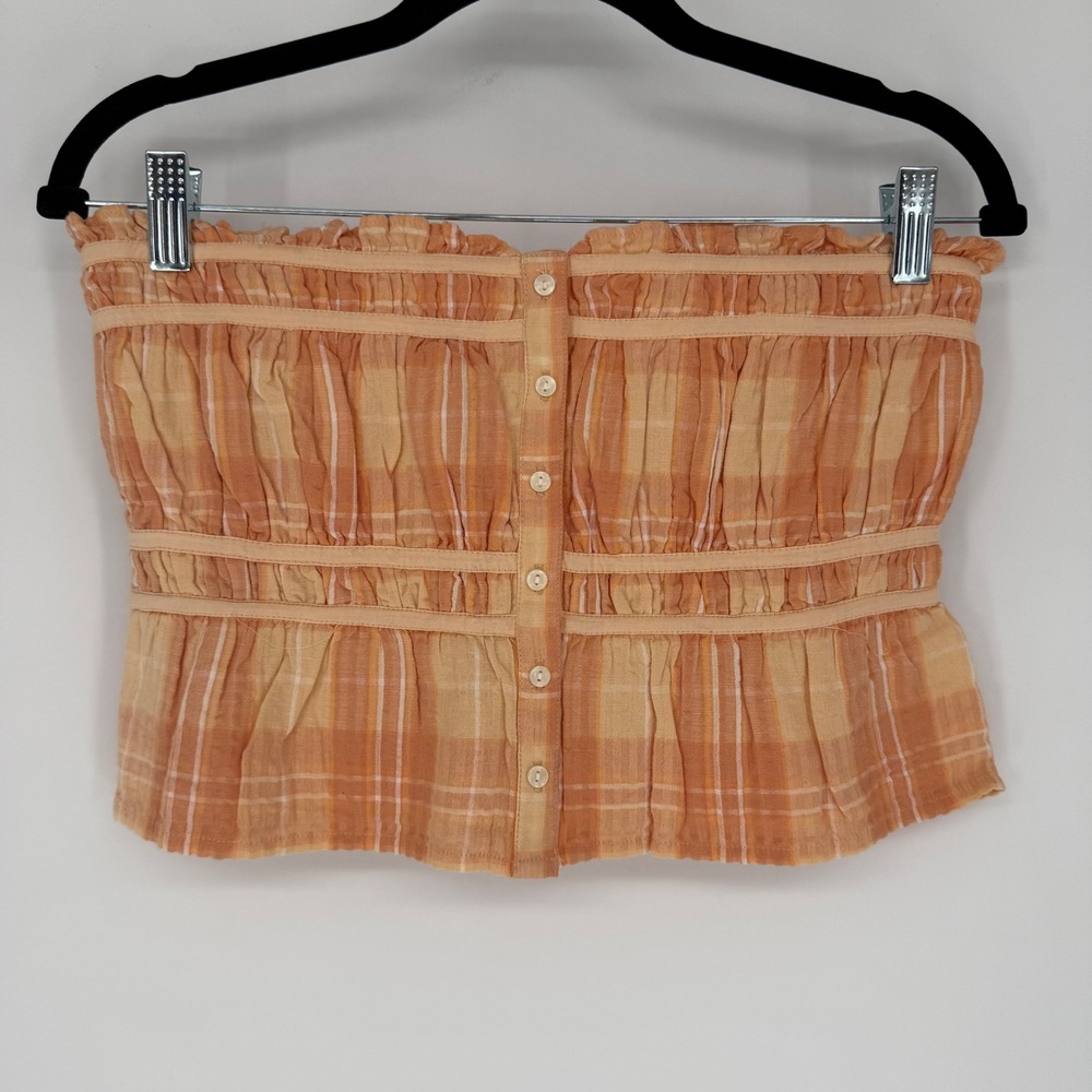 AMERICAN EAGLE ORANGE PLAID CROP TOP TUBE‎ TOP SMALL NWT
